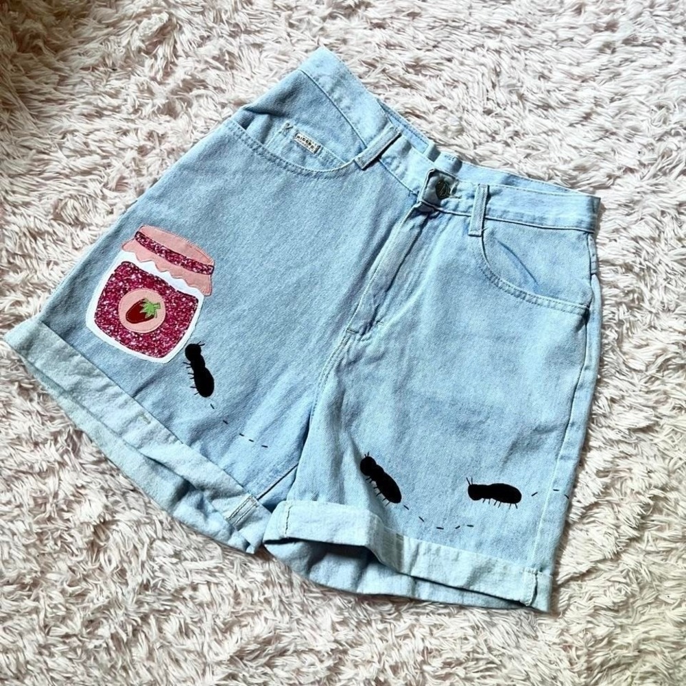 Picnic Snack Ant Trail Vintage Oversized Jorts Upcycled Shorts Womens 6 Eclectic